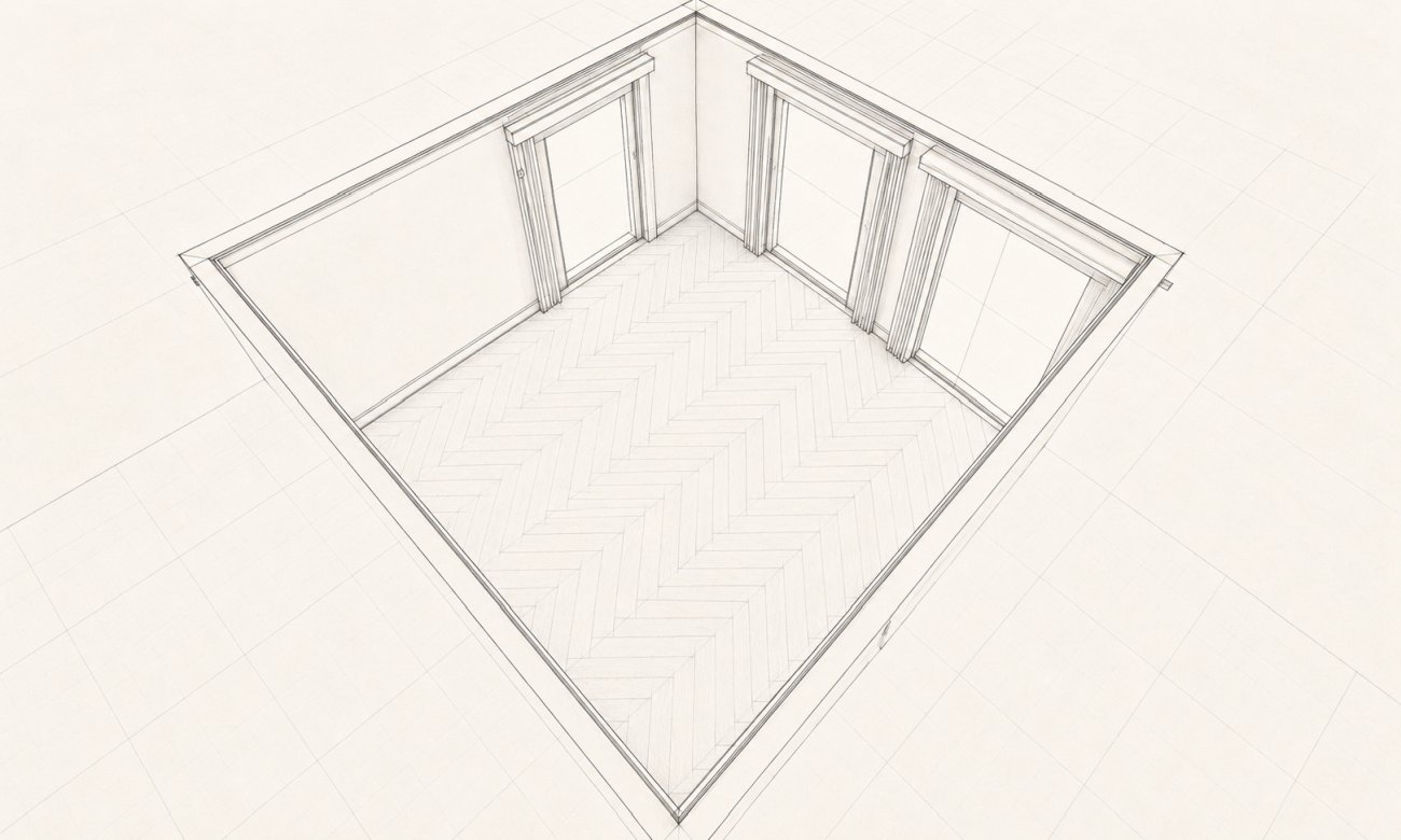 Line drawing of the empty room